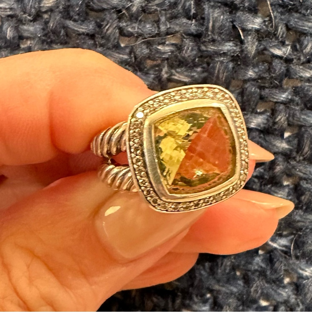 David Yurman Albion Prasiolite and Diamond Ring